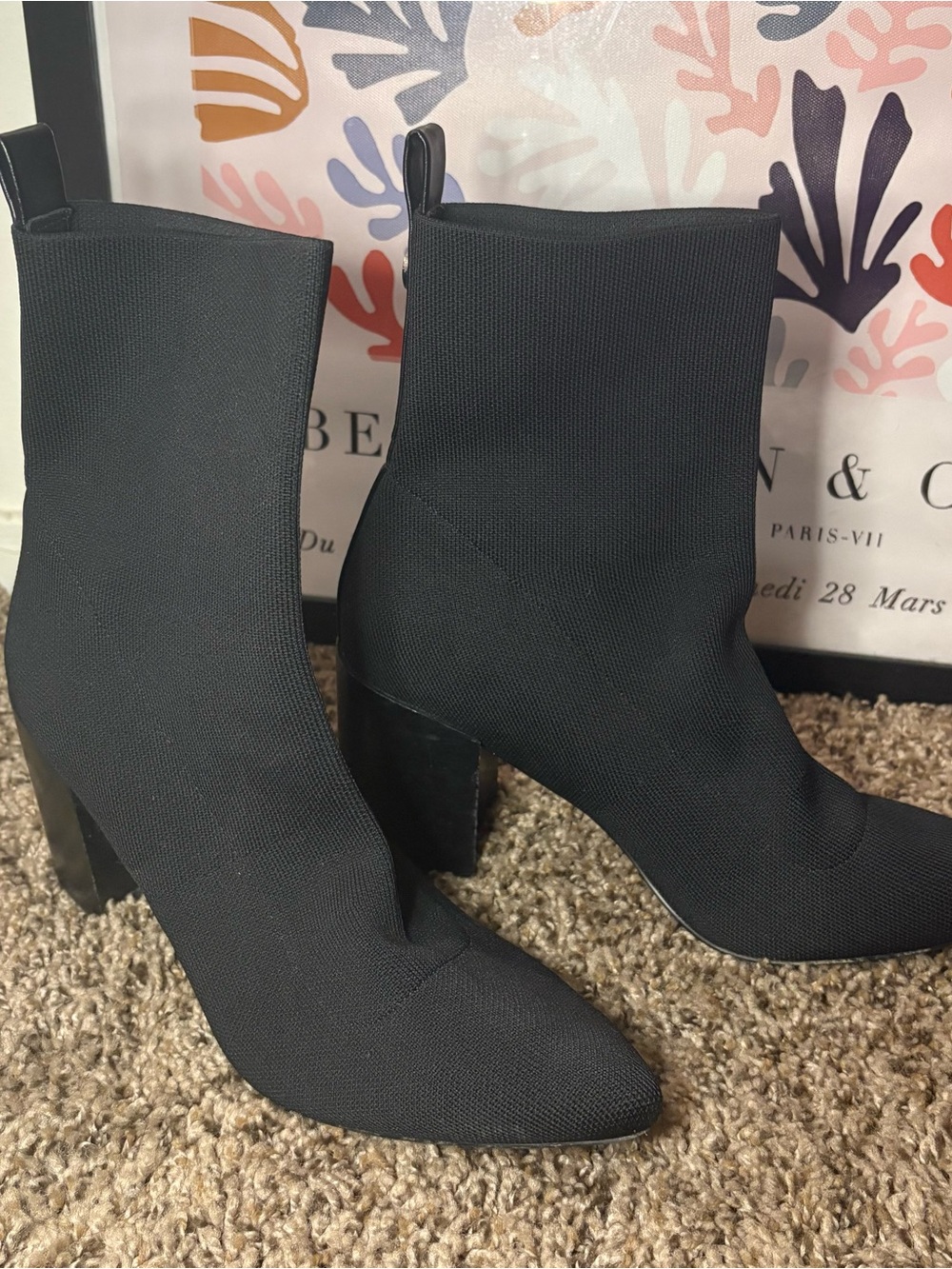 Steve Madden Black Pointed Toe Sock Booties – Women’s 9.5